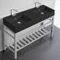 Matte Black Double Ceramic Console Sink and Polished Chrome Base, 48